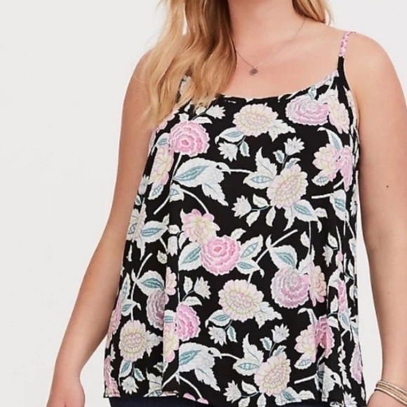 torrid Tops - Torrid Black Floral Lace Back Challis Tank 0